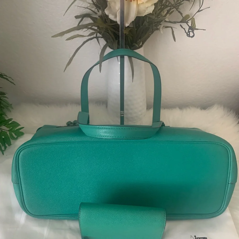 Coach  Bright Green/Torquiose  Gallery Tote Bag and Wallet Set + keychain/cham